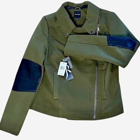 Rampage Asymmetrical Moto Jacket Size M Olive Green New with Tags - Picture 8 of 8